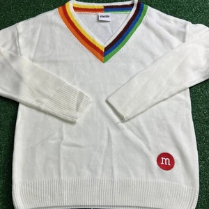 M&M Womens Pullover Knit Sweater White Colorful Collar Size Large New No Tags - Picture 1 of 6