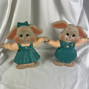 Juego de 2 figuras de conejo de doble cara niño niña verde marrón 7"" vintage - Imagen 1 de 7