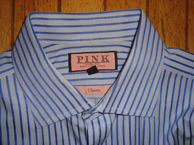 CAMISA DE VESTIR THOMAS ROSA CLÁSICO HOMBRE RAYAS TALLA 16 1/2 Y 36 1/2 ¡APENAS USADA! Foto 1 de 4