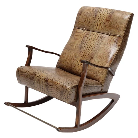 1960s Brazilian Rocking Chair in Crocodile Embossed Leather Cover