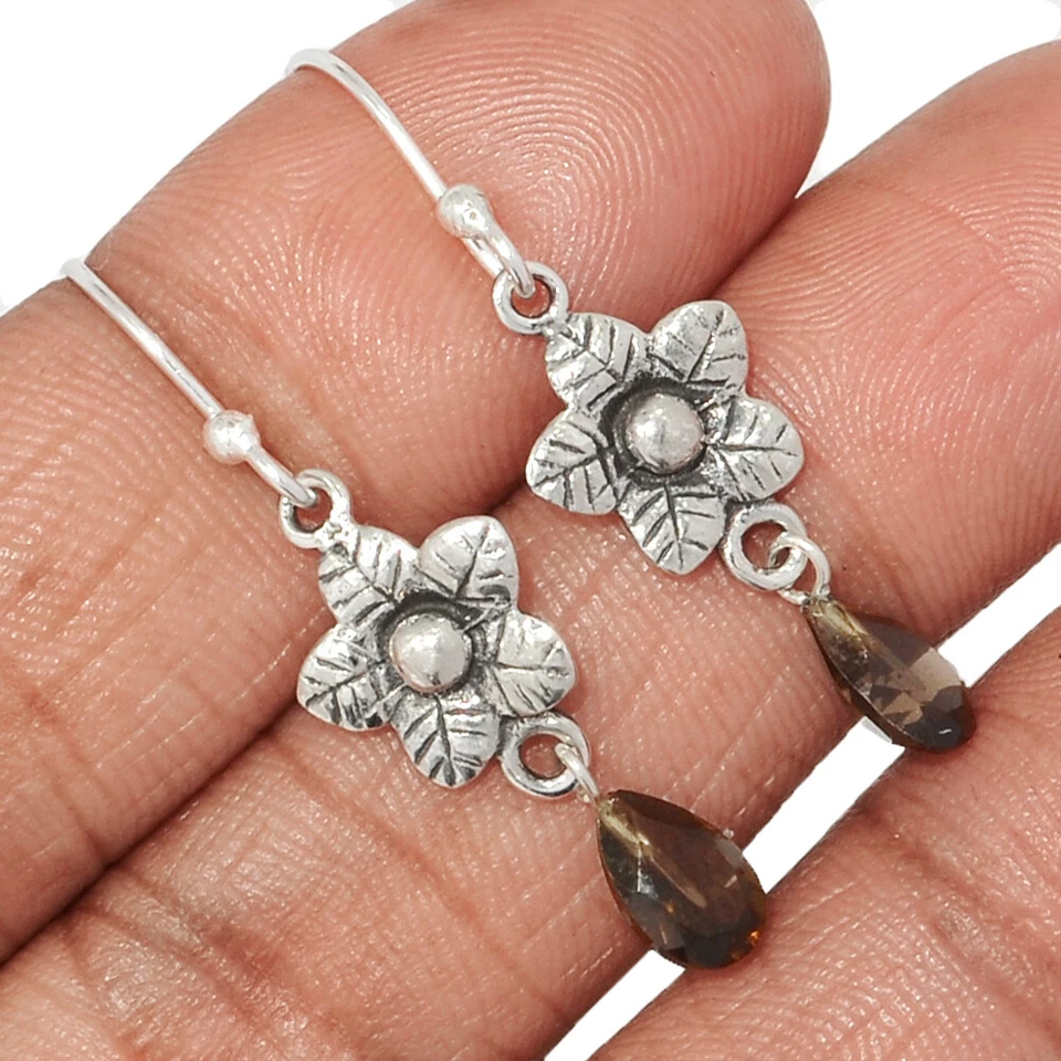 Flor - Topacio ahumado térmico - Pendientes de plata 925 Brasil Joyería CE44057 Foto 1 de 1