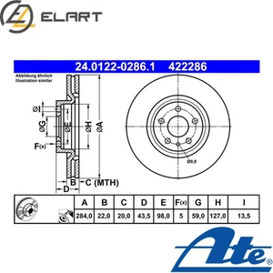 2x BRAKE DISC 24.0122-0286.1 FOR FIAT 500L 312A2/199B6.000 0.9L 2cyl 500L 4cyl - Picture 1 of 9