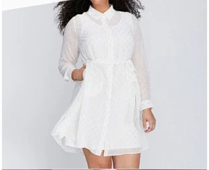 Lane Bryant Hemdblusenkleid Taillenkragen Knopfleiste weiß + gold, Übergröße 28 - Bild 1 von 17