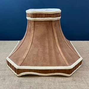 VINTAGE TRADITIONAL BROWN & CREAM FAUX SUEDE BELL LAMP LIGHT SHADE - Picture 1 of 12
