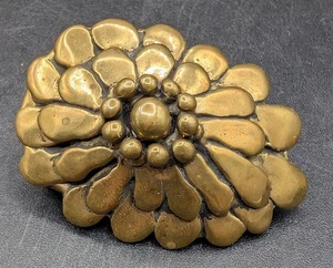 Stephen Burr Signed Brass Brutalist Floral Belt Buckle, 1970s Brass, 1" Opening - Picture 1 of 13