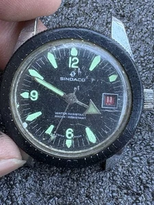 Vintage 1970's Swiss Sindaco Diver Black Dial  AS IS Repair Or Parts - Picture 1 of 6