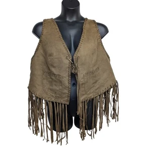 Jessica Simpson 2X Faux Suede Fringe Tassle Vest Brown Boho Western Festival New - Picture 1 of 8