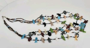 925 STERLING NATIVE AMERICAN 3 strand 57 fetish animals necklace VINTAGE 26" - Picture 1 of 8