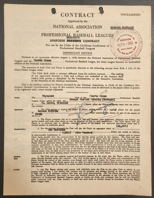 Béisbol PUERTO RICO 1953-54 Mayagüez 4 páginas contrato de gerentes autografiado Foto 1 de 3