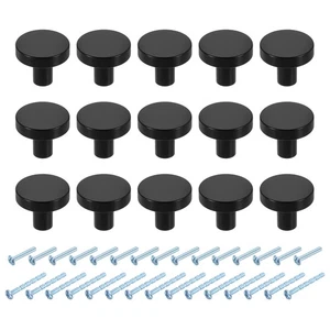 15 piezas perillas de gabinete redondas, manijas de gabinete de 1,2" x 0,98", negras - Imagen 1 de 6