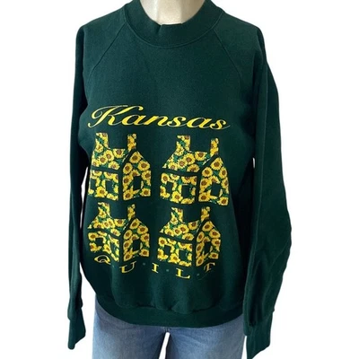 复古 Fruit Of The Loom 大号圆领运动衫堪萨斯被子 90 年代美国 — 第 1/4 张图片