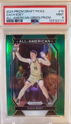 Tarjeta ZACH EDEY 2024 Panini Prizm Green Refractor #15 PSA 9 Rookie GRIZZLIES RC Foto 1 de 3