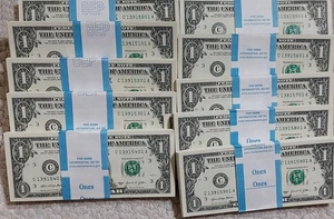 BEP $100 STRAPS OF ONE DOLLAR BILLS UNCIRCULATED S/N's IN SEQUENCE 2021 - Picture 1 of 3
