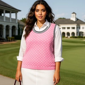 Talbots Damen rosa gepunktet ärmellos Strick Top 2X adrette Babydoll Retro Büro - Bild 1 von 5