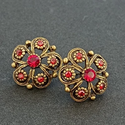 Michal Negrin Pendientes Rojo Ámbar-Naranja Cristales Floral Romántico Cúpula Regalo Foto 1 de 4