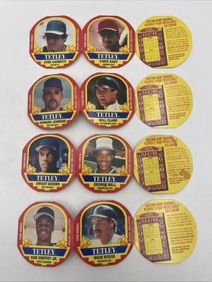 Panel de tarjetas de béisbol Tetley Tea 1990 Griffey, Canseco, Gooden, Johnson sin cortar Foto 1 de 4