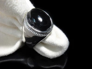 Genuine Oval Classic Black Agate Silver Ring for Harley Motorcycle HD Biker 54 - Picture 1 of 6