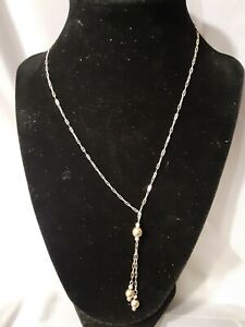 17" Women's 14K 585 Yellow Gold Necklace Cascading Gold Pearls  2.0 Grams IPS