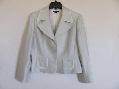 Chaqueta Blazer Tahari Mezcla Lana Seda-Azul Claro/Verde-Botones Flor-Mujer 12 Foto 1 de 4