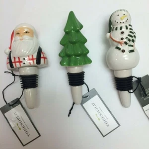 Tapón de botella de vino de loza 3 piezas Navidad Papá Noel, muñeco de nieve, umbral de árbol - Imagen 1 de 9