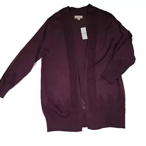 Loft Women 3/4 Sleeves Open Front Cardigan Large rayon Plum New - Picture 1 of 14