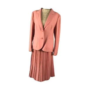 Vintage Jaeger London Size Medium Peach Color Pleated Skirt Suit - Picture 1 of 3