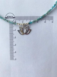 Gorgeous beaded Lotus Pendant necklace natural apatite gemstone and 925 silver - Picture 1 of 8