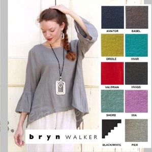 BRYN WALKER Light Linen FRAN SHIRT A-Line Top Bell Sleeves 1X 2X 3X COLORS - Picture 1 of 15