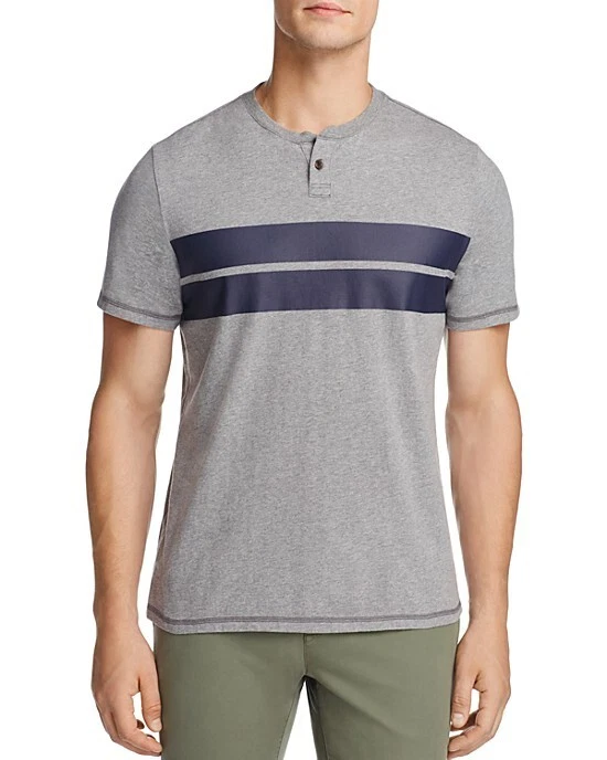 NEW SURFSIDE SUPPLY HEATHER GRAY AND BUE STRIPED HENLEY T-SHIRT SIZE M - Image 1 of 1