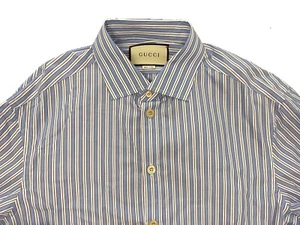 $700 Gucci Striped Blue Cotton Curtain Shirt Size US XXL, EU 54, Made in Italy - Picture 1 of 7