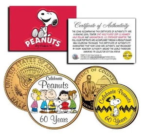 PEANUTS CHARLIE BROWN *60 YEARS* 24K Gold U.S Legal Tender 2-Coin Set *Licensed* - Picture 1 of 2