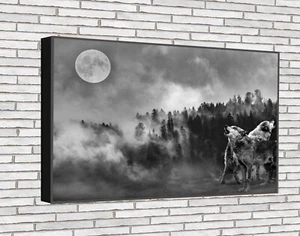 Wölfe heulen auf dem Mond Rockys Wildnis Kunst verpackt Leinwanddruck 24 x 36" - Bild 1 von 2
