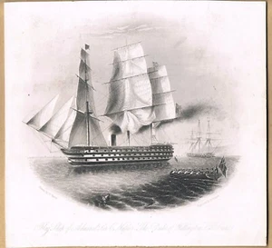 ENGRAVING ADMIRAL SIR CHARLES NAPIER'S FLAGSHIP HMS THE DUKE OF WELLINGTON 1854 - Picture 1 of 1