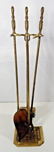 Vintage Elegant Petite Polka Dot Brass Fireplace Tool Set - 3 Piece + Stand - Picture 1 of 12