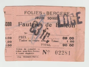 WWII,1945,A biglietto vintage Folies Bergere Parigi USATO PROBABILMENTE UN SOLDATO SCONTO - Foto 1 di 2