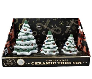 FAO Schwarz Vintage Set of 3 handpainted Ceramic LED Lighted Christmas Trees - Picture 1 of 3