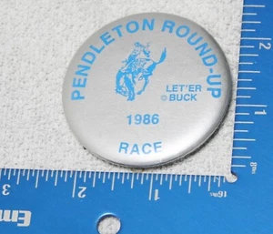 Vintage 2-3/8" Diameter 1986 Pendleton Round-Up "RACE" Pinback Button - Picture 1 of 2