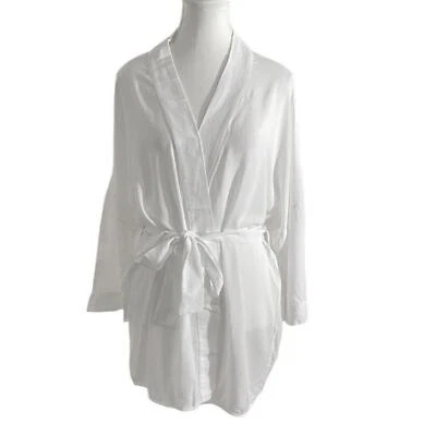 HANRO WHITE WRAP SURPLICE BELTED TUNIC KIMONO ROBE - XS - Image 1 of 4