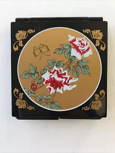 Vintage Makeup Mirror Compact W/2 Mirrors Made In Japan Black Gold Rose Detail - Picture 1 of 9