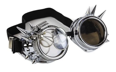 Steampunk Victorian Welding Spike Silver Goggles 2X Lens Scissors Cosplay - Image 1 of 2