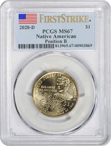 2020-D Native American Sacagawea Dollar Position B MS67 First Strike PCGS Cover