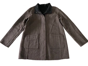 Mujer Chaqueta Ligera Reversible Negra Marrón Boyfriend Lana Snap Mediana - Imagen 1 de 12