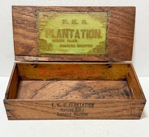 Vtg late 1800's F.K.S' PLANTATION Havana Filler Wooden Cigar Box  Tabacco EMPTY - Picture 1 of 17