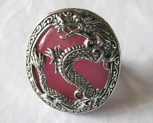 Silberring Drache & rosa Jade / Größe 9 / 925 Sterling Silber / 52,6 kt - Bild 1 von 5