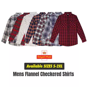 Mens Flannel Checkered Long Sleeve Lumberjack Shirts Work Casual S-2XL | UK Sale - Picture 1 of 40