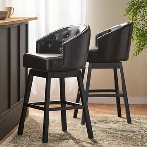 Westman 30-Inch Brown Leather Swivel Backed Barstool (Set of 2) - Picture 1 of 12