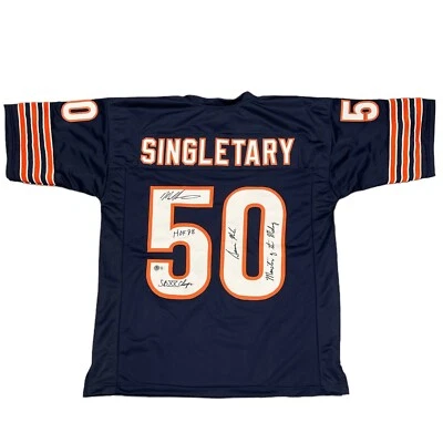 Camiseta deportiva firmada por Mike Singletary Custom Bears con 4 insertos Beckett Witness certificado de autenticidad BAS Foto 1 de 3