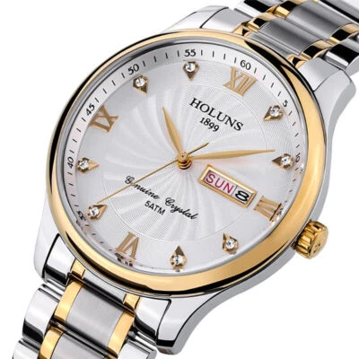 HOLUNS Full Stainless Steel Business Mens Quartz Watch Date Waterproof Diamond - Image 1 of 4