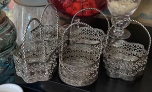 Set Of 5 Vintage Miniature Silver Plate Filligree Baskets - Picture 1 of 3