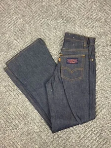 Vintage 70s Levis Husky Bell Bottom Hardwear Jeans Boys 22x27 Dark Wash Kids NOS - Picture 1 of 16